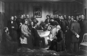 The famous painting of the deathbed of President Lincoln. Today his injury would not have killed him