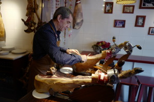 The famous cutter of ham, cutting Iberico hams - delicious